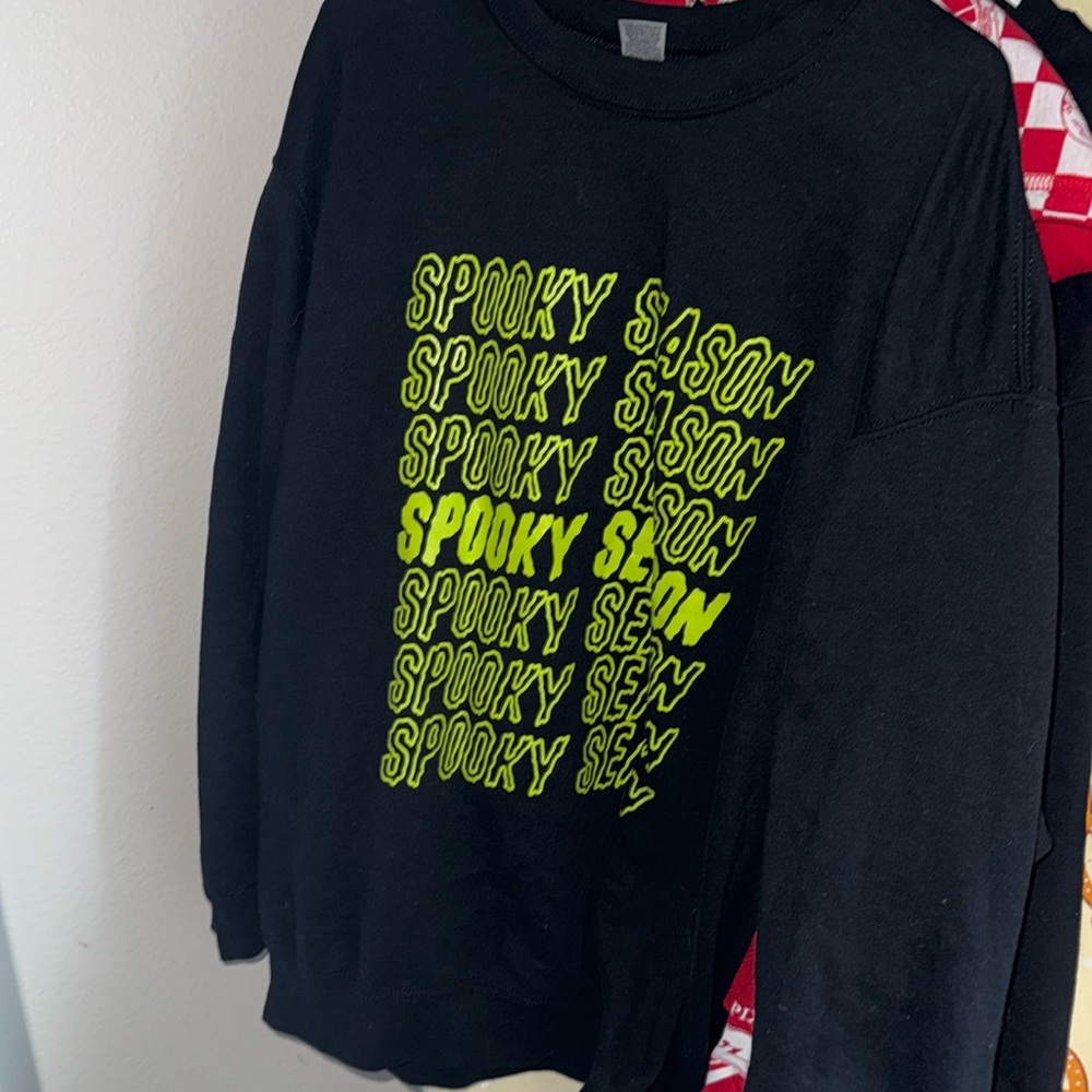 Black Neon Graphic Sweatshirt with Red Trim